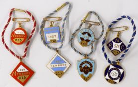 Four pairs (eight in total) Newbury Race Club horse racing enamel badges, each with member's