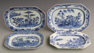 Four 19thC Chinese blue and white export plates, largest 24 x 31cm