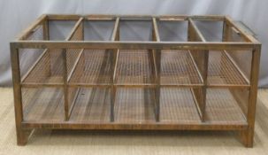 Ex Superdry industrial style table or shop fitting / haberdashery display stand with wooden top