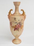 Royal Worcester twin handled pedestal blush ivory vase, shape no 1759, H27cm