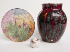 Poole vase, height 20cm, a signed Fiona Houghton Parker glass dish and a Bing & Grondahl place
