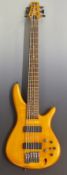Ibanez GVB36 6 string electric bass guitar in lacquered honey coloured wood finish, serial no