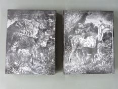 Two original carved wooden Printing Blocks with illustrations by Harrison Weir (1824-1906) showing