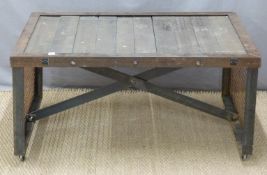 Ex Superdry industrial style coffee table or shop fitting / haberdashery display stand with wooden