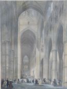 Six prints mainly of London, including New Palace Yard dated 1782, interior of Westminster Abbey