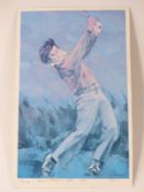Signed limited edition artist's proof 5/80 Severiano Ballesteros golfing print, 43 x 28cm