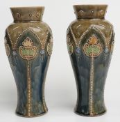 Pair of Royal Doulton vases with jewelled Art Nouveau detail and impressed to base EB for Ethel