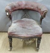 Regency or Victorian mahogany captain's chair with button back upholstery