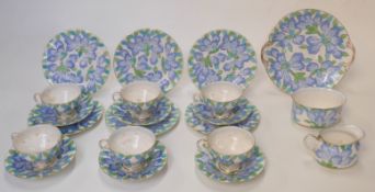 Royal Doulton Art Deco teaware with floral pattern, shape no H4151, dated 1935, approximately 21