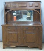 19th or early 20th century oak Arts and Crafts mirror back sideboard, W152 x D56 x H180cm