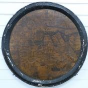 Camillo Borgia 18th/19thC print of a 15thC map, with explanatory script verso, diameter 62cm, in a