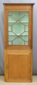 Oak astragal glazed corner cupboard, height 174cm