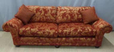 Red and gold upholstered three piece suite