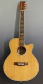 Fina semi-acoustic cut-away bodied guitar with mother-of-pearl inlaid decoration to table and arm,