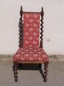 19thC rosewood occasional chair with barley twist front legs and rear pillars