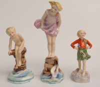 Three Royal Worcester child figures in Scotland, Water Baby and Sea Breeze, tallest 21cm