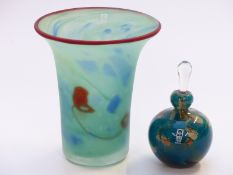 Mdina mottled glass vase with matt finish and red rim, 16.8cm tall together with a Mdina scent