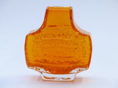 Geoffrey Baxter for Whitefriars TV vase in tangerine, pattern number 9677, 17cm tall.