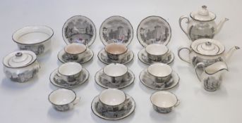 19thC Danish teaware transfer printed with city scenes including Frederiksberg, Christianburg and