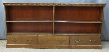 Victorian or early 20th century oak bookcase with adjustable shelving and three drawers under,