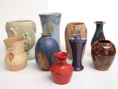 Collection of Art Deco and later vases including Flaxman Wadeheath, Beswick pixies and fairies,