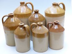 Seven various stoneware flagons including two J C Hawley, Bristol, H38cm, Price Bristol and Bailey