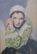 School of T H Lynch or Tretchikoff retro/kitsch acrylic portrait of a lady in gypsy style clothes,