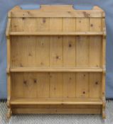 Pine wall mounted or similar shelf unit, width 64cm