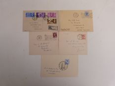 Five GB first day covers - 1948 Olympics, 1957 Parliamentary Conference, 1950 4d, 1954 11d and