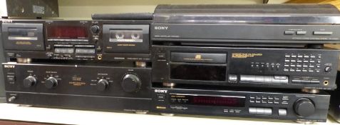 A quantity of Sony stacking hi-fi equipment to include automatic stereo turntable system PS-