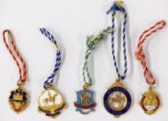 Five Edwardian Newbury Race Club horse racing enamel badges, each with member's number to rear,