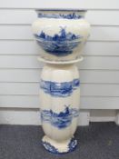 Royal Doulton jardiniere on pedestal stand, decorated in the Norfolk pattern, c1900, height 88cm