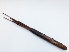 A 19thC leather covered quiver of arrows, probably Kalahari / Botswana region