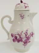 Volkstedt 18thC chocolate pot and cover with applied flower finial, 23cm