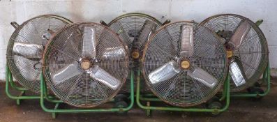 Five Ex Superdry fans with distressed industrial finish and Superdry logos, on wheeled bases, length