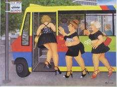Beryl Cook signed print 'Bus Stop' signed in pencil lower right margin, 58 x 67cm overall