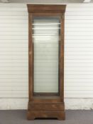 Ex Superdry tall glazed oak display cabinet or shopfitting / haberdashery cabinet, with central