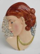 Beswick Art Deco wall plaque of a lady with necklace, shape 436, H30cm