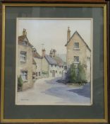Joyce Johnson watercolour street scene in Painswick, 24 x 21cm