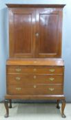 Possibly fruitwood Georgian or Victorian bureau or secretaire bookcase, the top having two doors