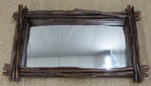 Novelty framed mirror with twig frame, 58 x 100cm overall