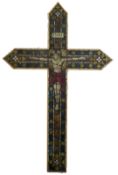A 19th/20thC very large ecclesiastical stained glass crucifix featuring a scene of Jesus Christ on