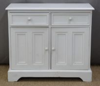 White painted dresser base having two drawers above cupboards, W92 x D40 x H80cm
