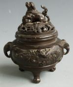 Chinese bronze censer with Dog of Fo finial, H12cm