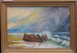 Don Blizzard framed oil on board 'Getting Ashore', 20 x 28cm, in gilt frame