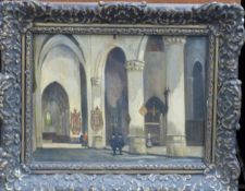 M W Eckhardt oil Continental canal scene, signed lower right, 23x17cm, and an oil on board