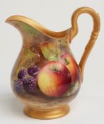 Royal Worcester painted fruit pedestal jug signed R Austin, H11cm