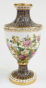 Copeland Spode pedestal vase with jewelled and hand-decorated roses. H16.5cm