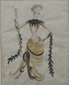 Elizabeth Farshawe pencil and watercolour costume for Tam Lin, signed lower right and with label