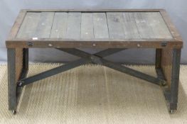 Ex Superdry industrial style coffee table or shop fitting / haberdashery display stand with wooden